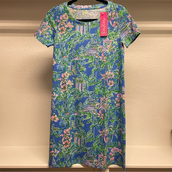 NWT Lilly Pulitzer Cody T-shirt Dress Sz XS Boca Blue Beneath The Bougainvillea - Picture 2 of 8